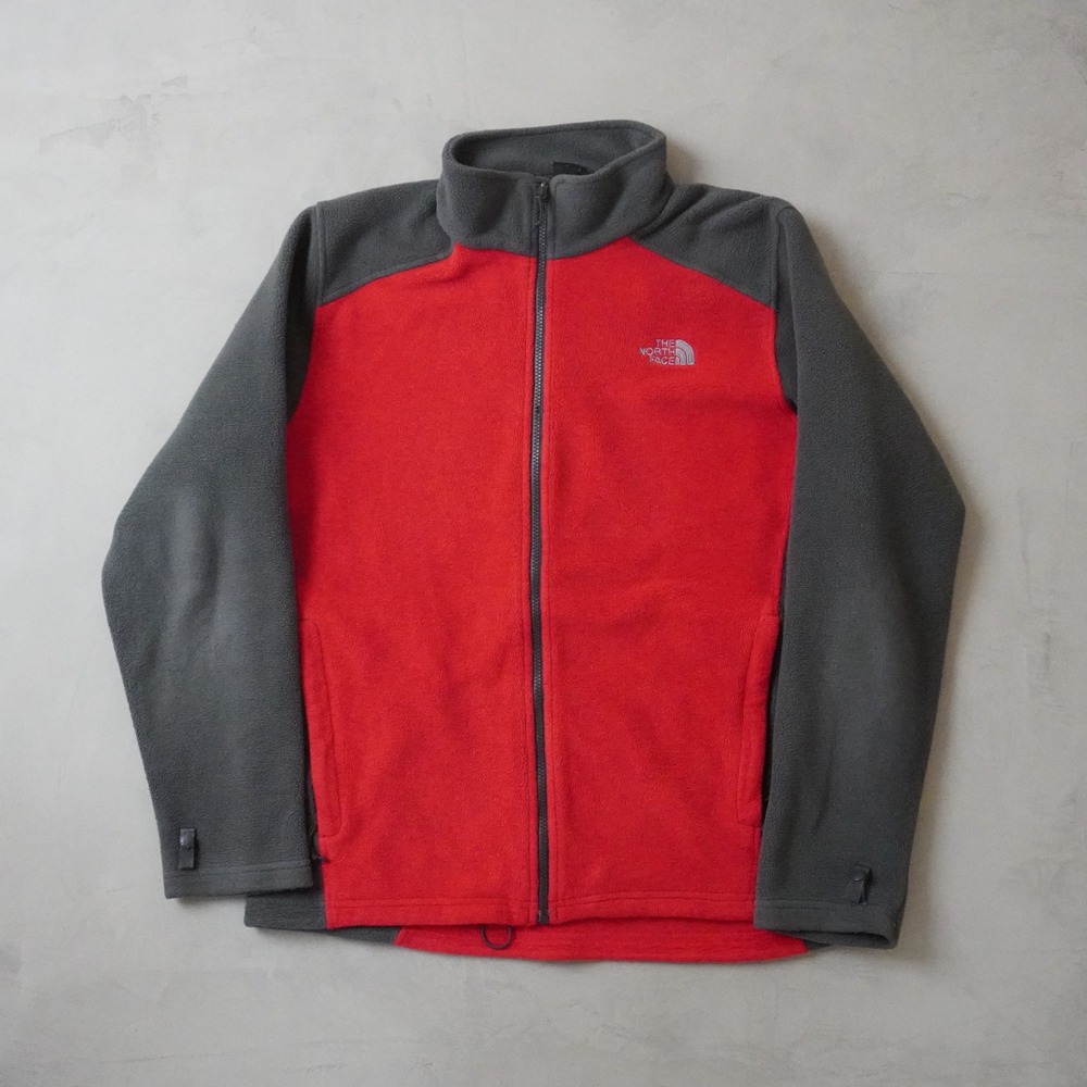 The North Face FlashDry Fleece Jacket Large Mens Red Grey Full Zip Hiking Coat